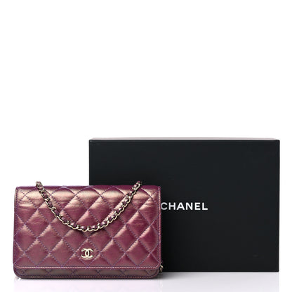 Chanel Iridescent Lambskin Quilted Wallet On Chain WOC Purple 10 of 10