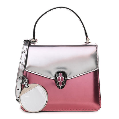 Bulgari Metallic Calfskin Contrast Serpenti Forever Top Handle Silver Pink 1 of 10