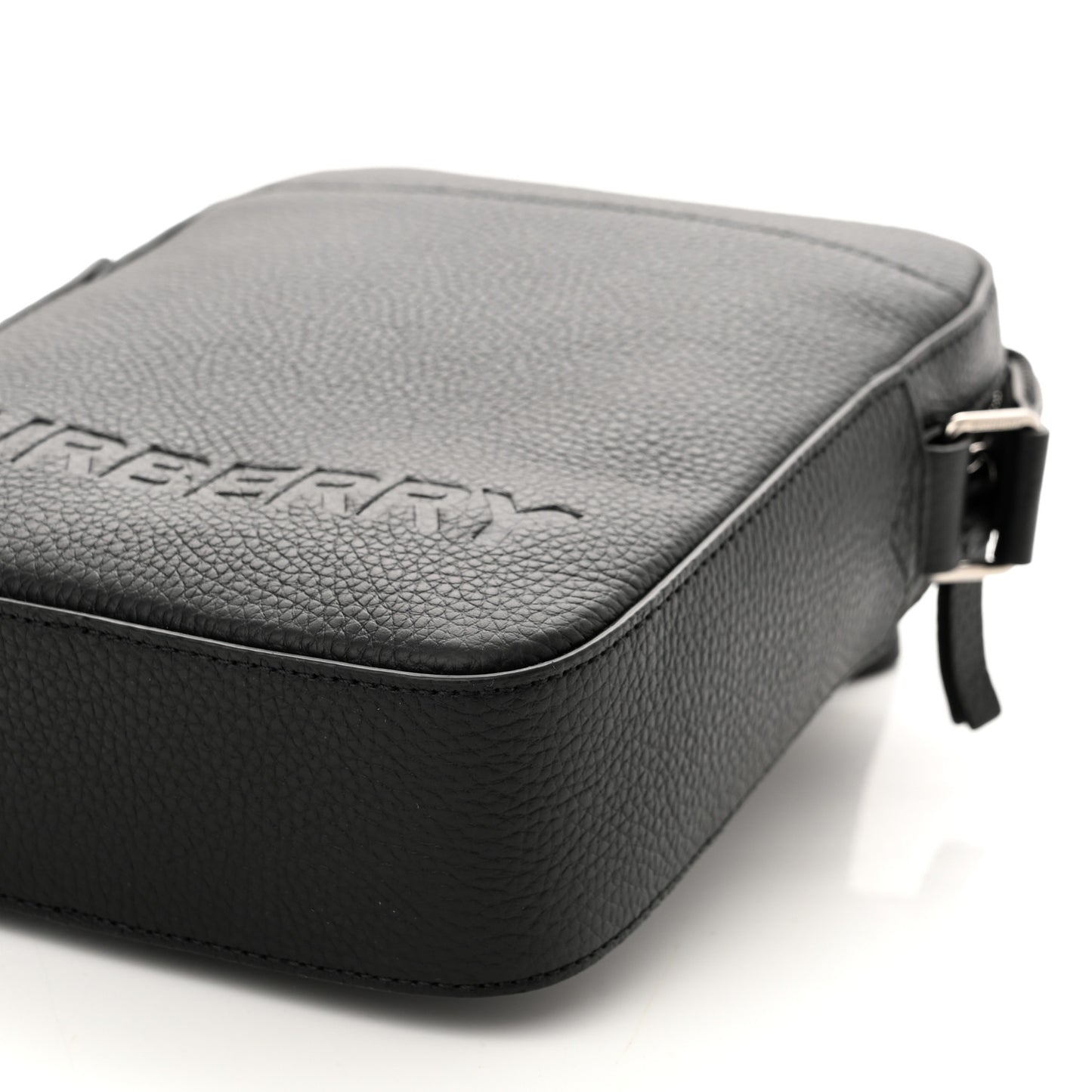Pebbled Calfskin Logo Embossed Thornton Messenger Bag Black