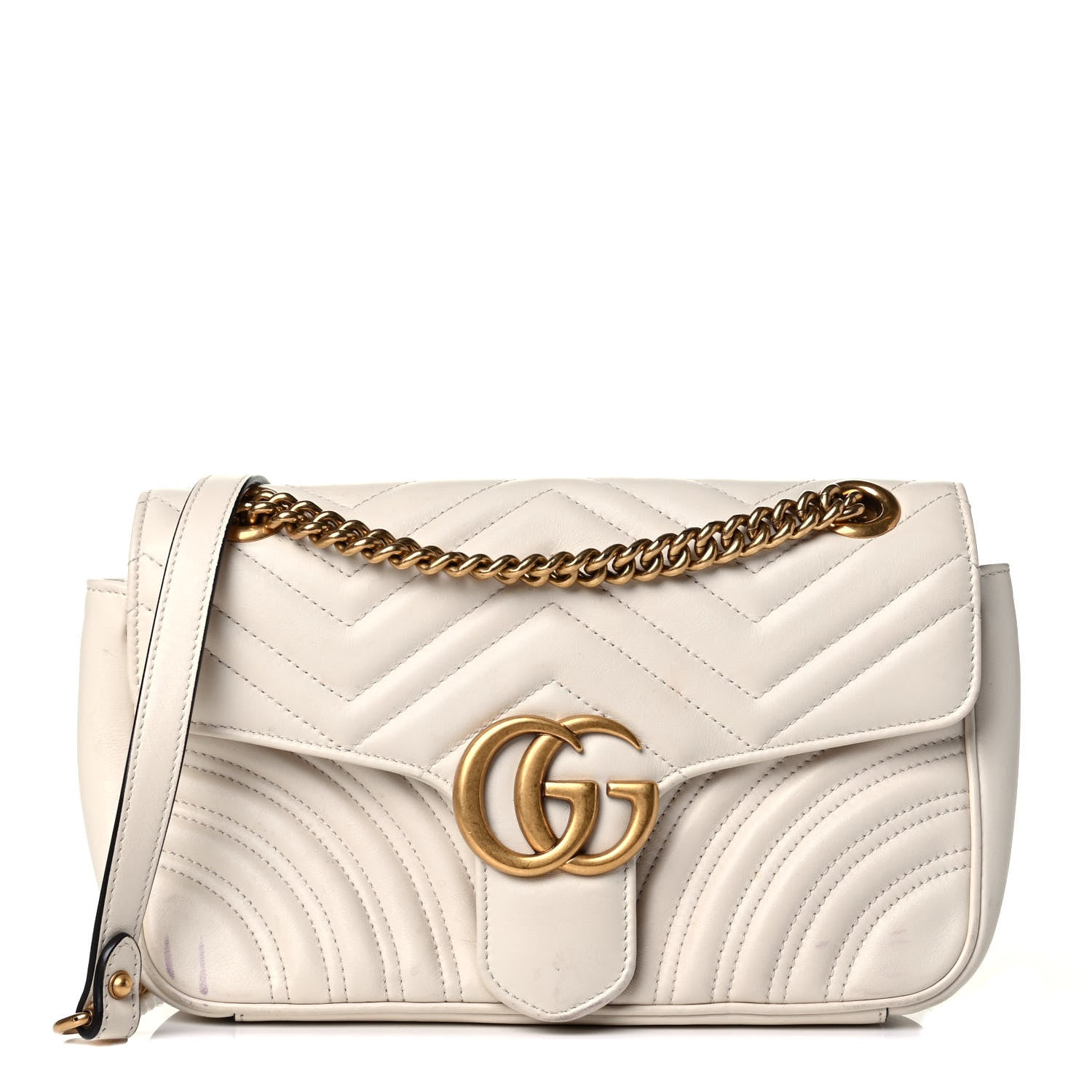 Gucci Calfskin Matelasse Small GG Marmont Shoulder Bag White 1 of 9