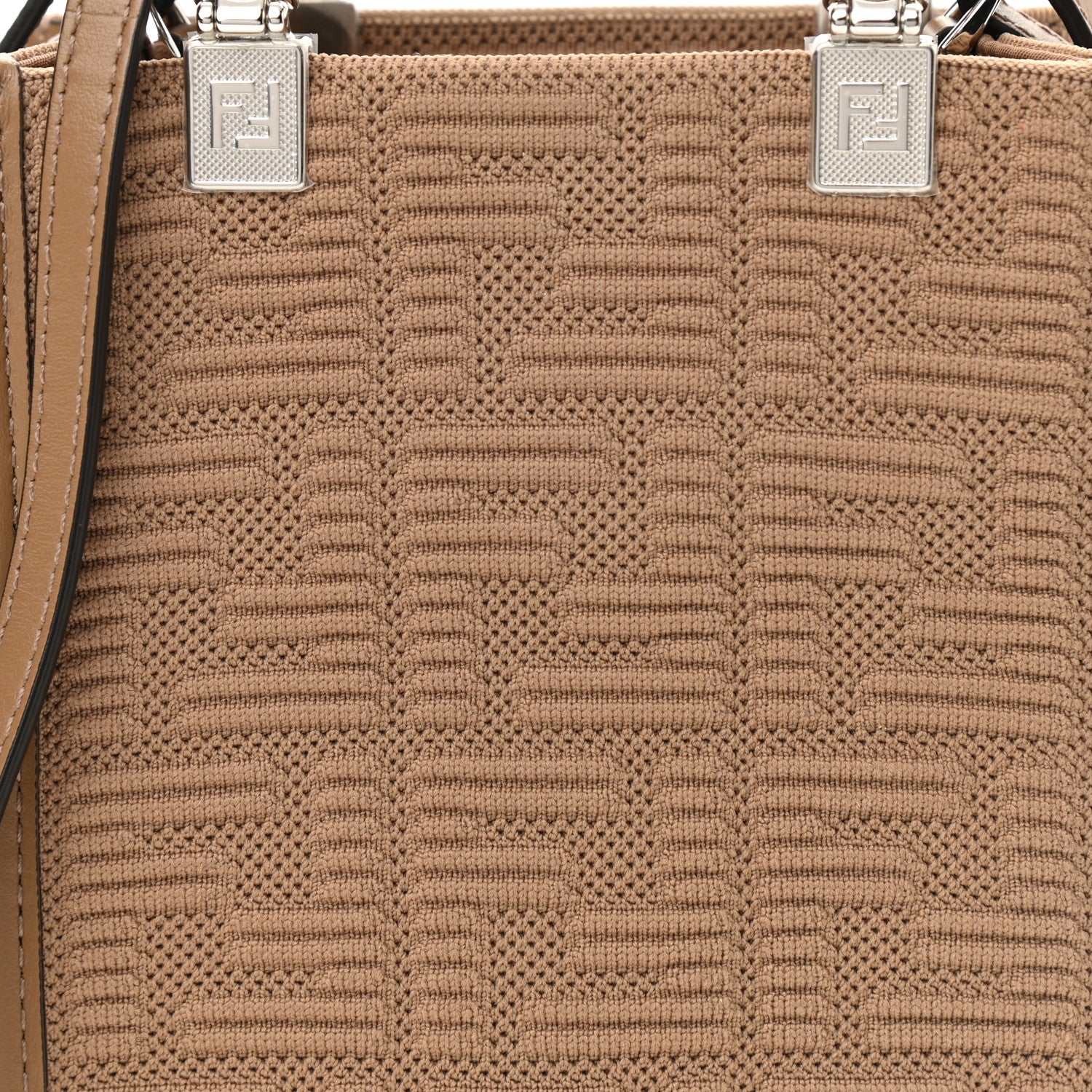 Fendi Technical Fabric Vitello Ceylon Plexiglass FF Mini Fendi Sunshine Shopper Tote Sand 8 of 10