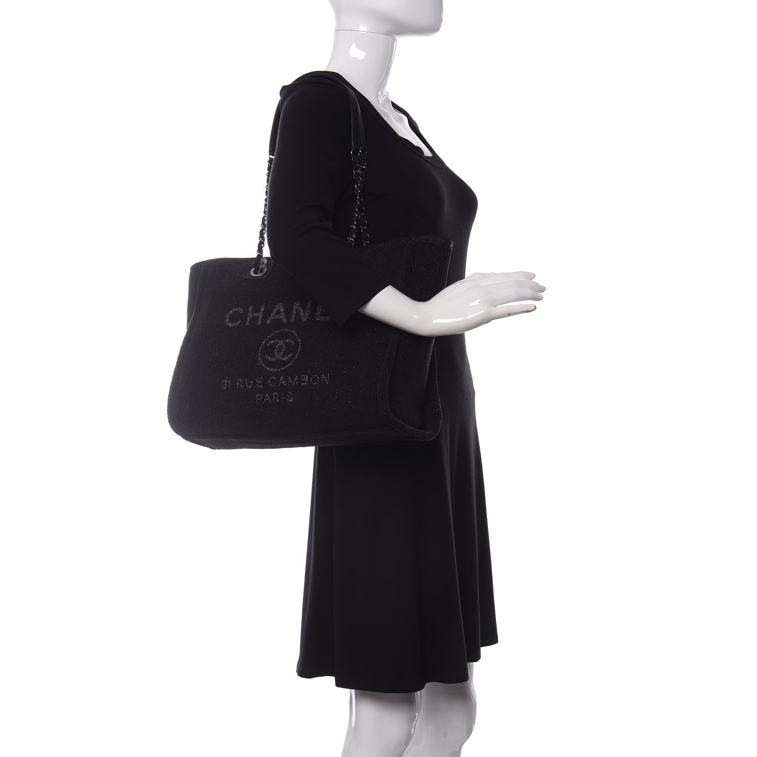 Chanel Lurex Canvas Small Deauville Tote Black 2 of 11