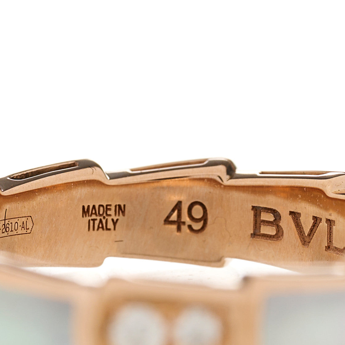 Bulgari 18K Rose Gold Diamond Mother of Pearl 4mm Serpenti Viper Band Ring 49 5 5 of 6