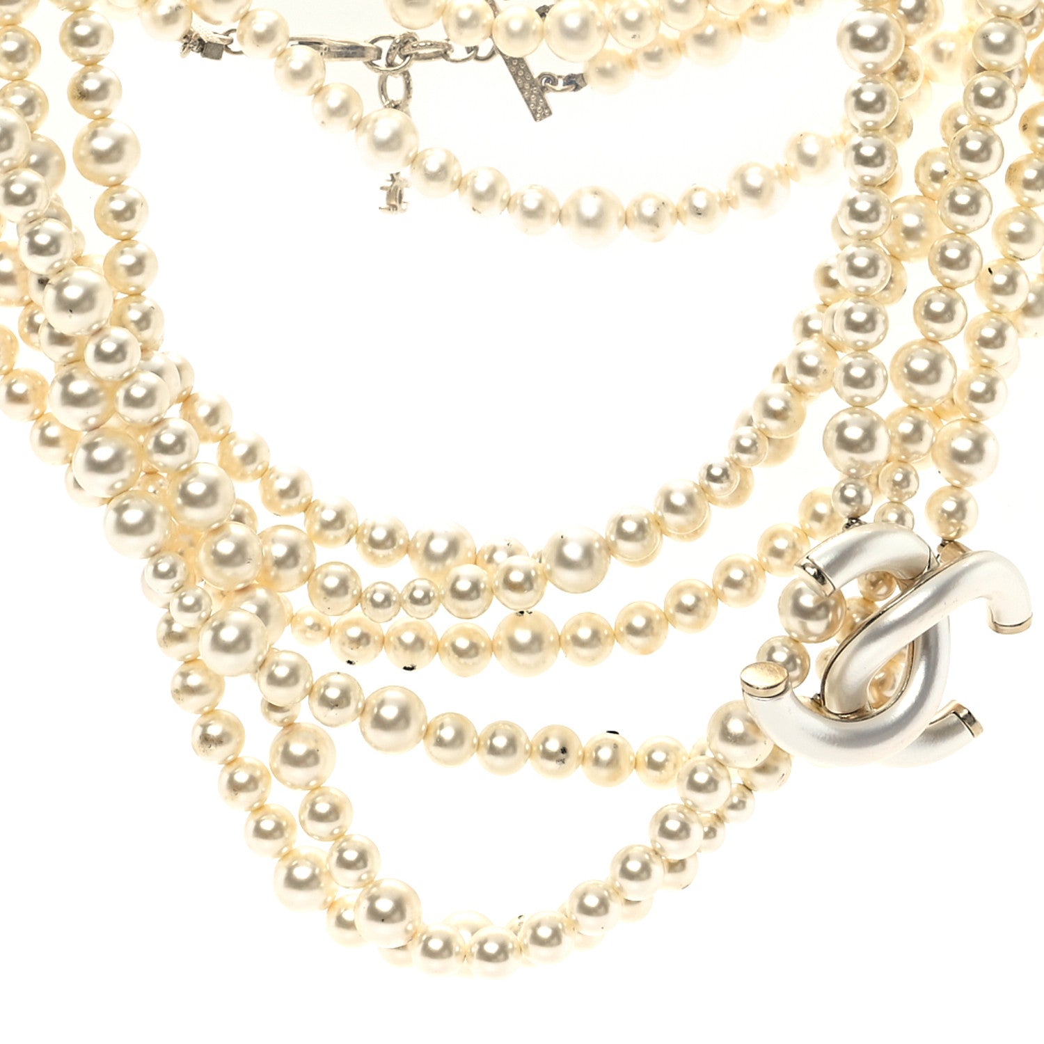 Chanel Graduated Pearl Studded CC Multi Strand Long Necklace Gold 1 of 6