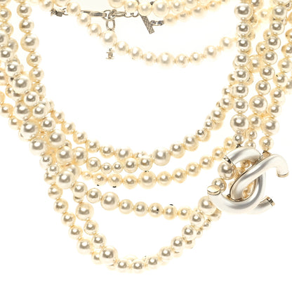 Chanel Graduated Pearl Studded CC Multi Strand Long Necklace Gold 1 of 6
