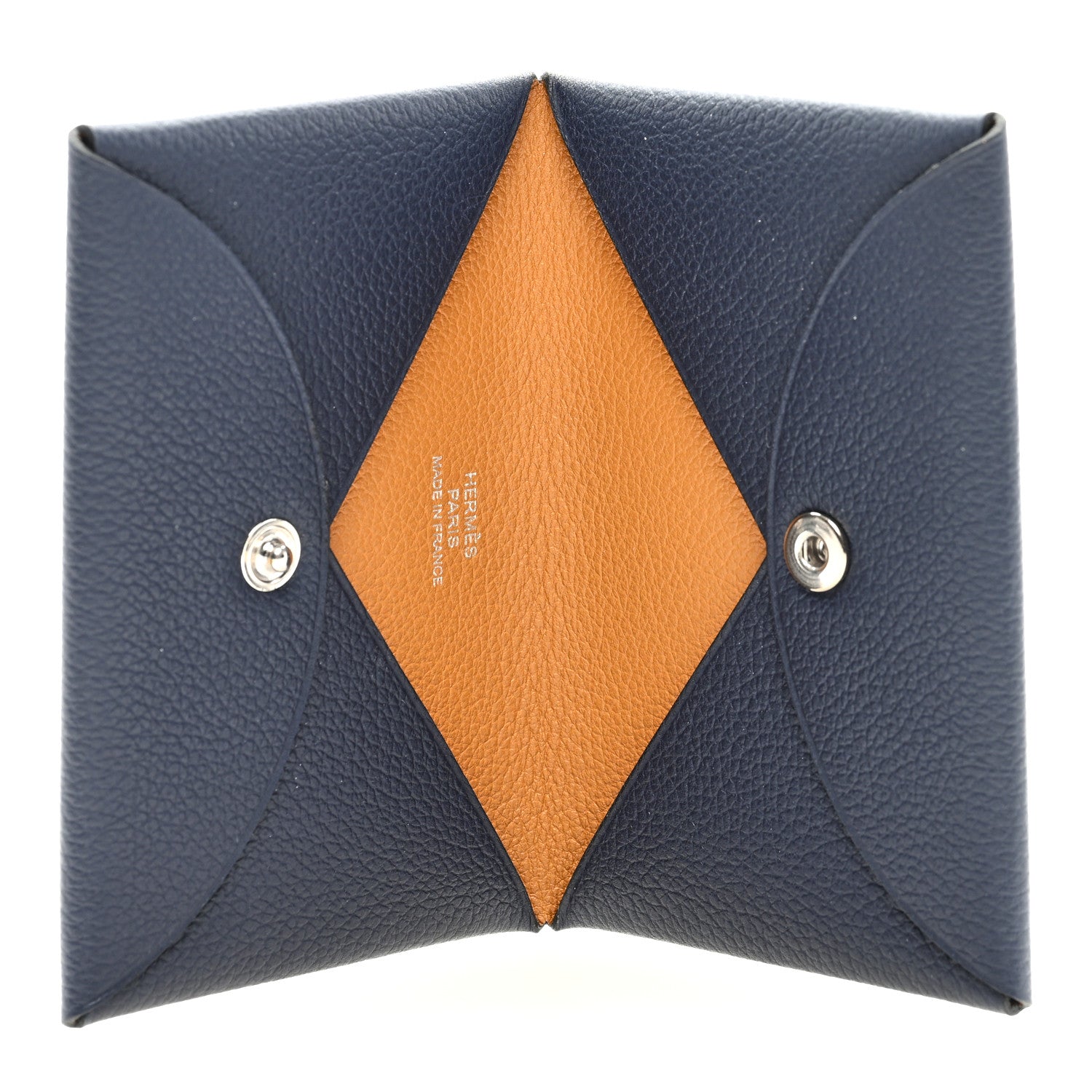Hermes Evercolor Verso Calvi Card Case Bleu Nuit Caramel 5 of 6
