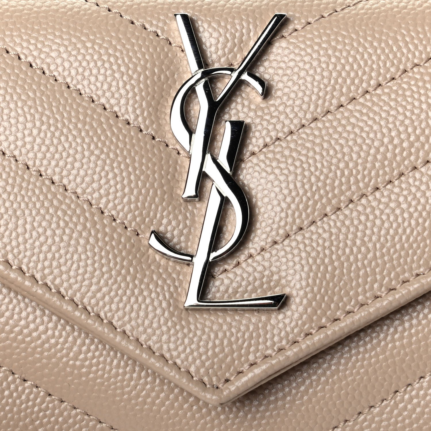 Saint Laurent Grain De Poudre Matelasse Chevron Small Monogram Envelope Wallet Dark Beige 5 of 5