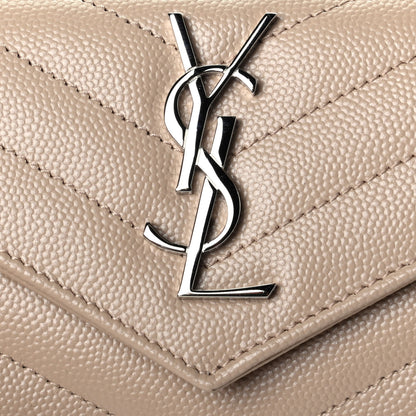 Saint Laurent Grain De Poudre Matelasse Chevron Small Monogram Envelope Wallet Dark Beige 5 of 5
