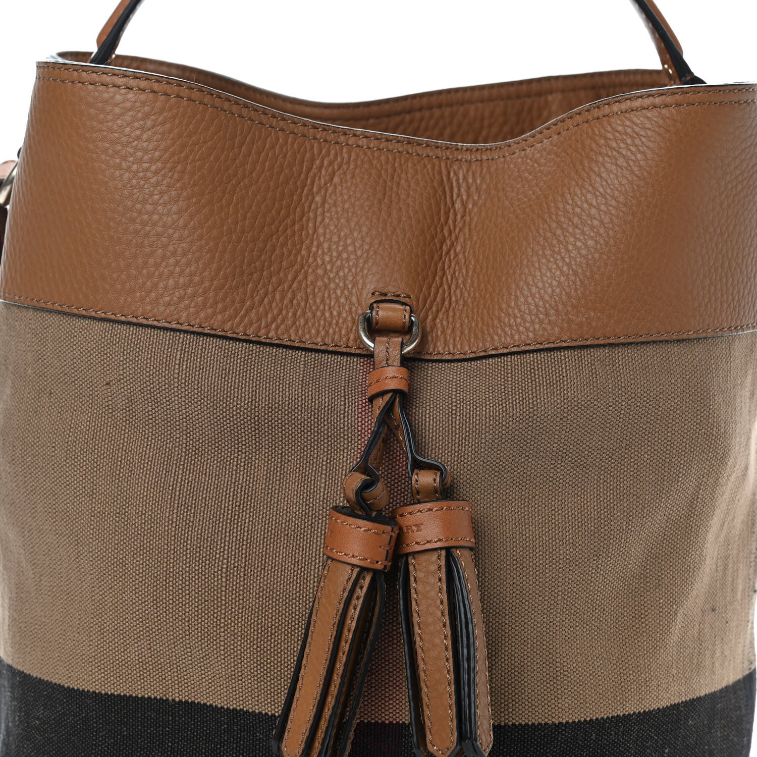 Burberry Grainy Calfskin Canvas Mega Check Medium Ashby Tassel Hobo Saddle Brown 9 of 9