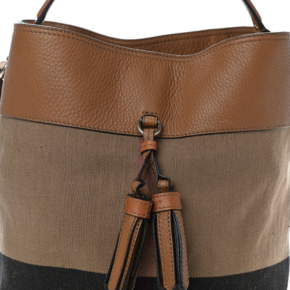 Burberry Grainy Calfskin Canvas Mega Check Medium Ashby Tassel Hobo Saddle Brown 9 of 9