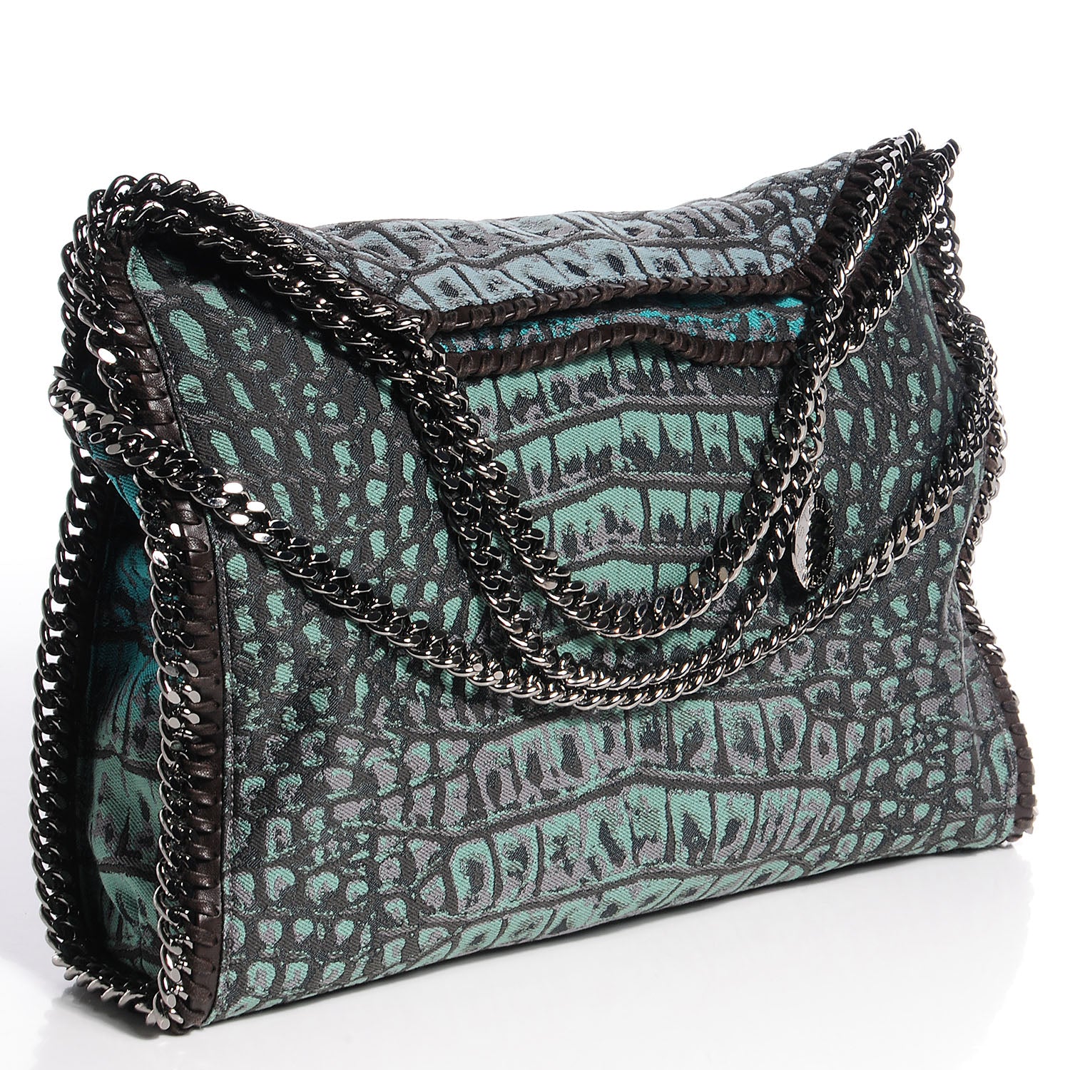 Stella McCartney Jacquard Crocodile Print Small Falabella Teal 3 of 10