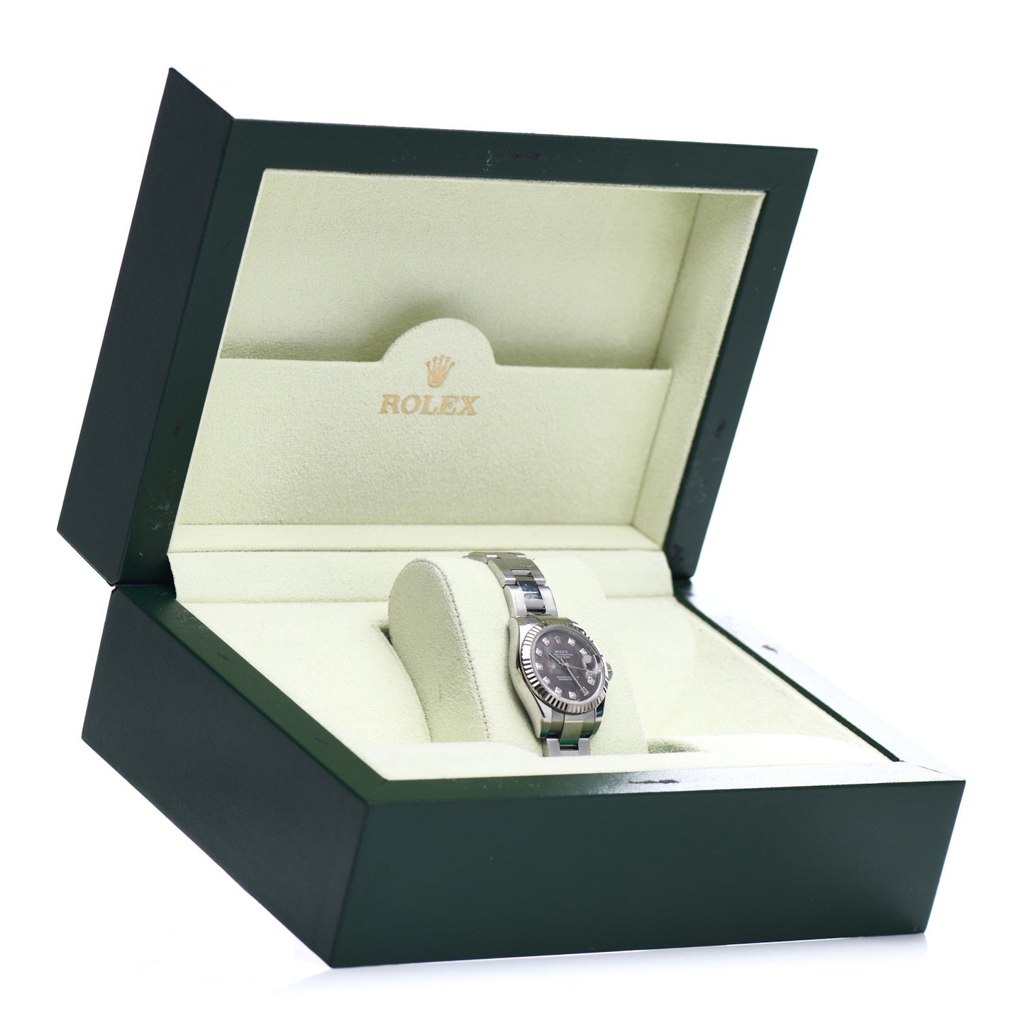 Stainless Steel 18K White Gold Diamond Black Mother of Pearl 26mm Datejust Watch Silver 179174