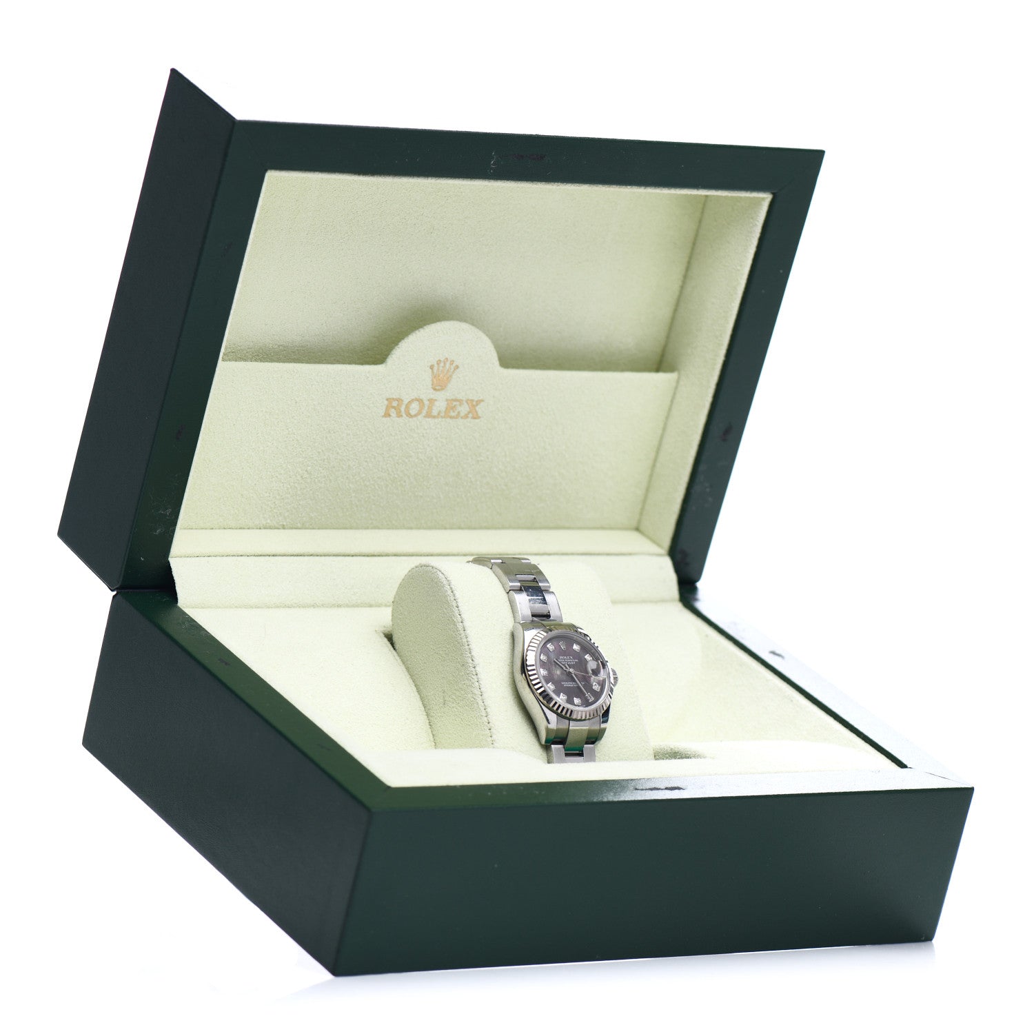 Rolex Stainless Steel 18K White Gold Diamond Black Mother of Pearl 26mm Datejust Watch Silver 179174 5 of 5