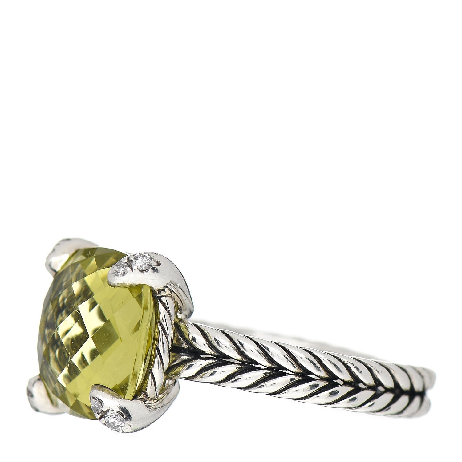 David Yurman Sterling Silver Diamond Lemon Citrine 11mm Chatelaine Ring 54 7 3 of 5