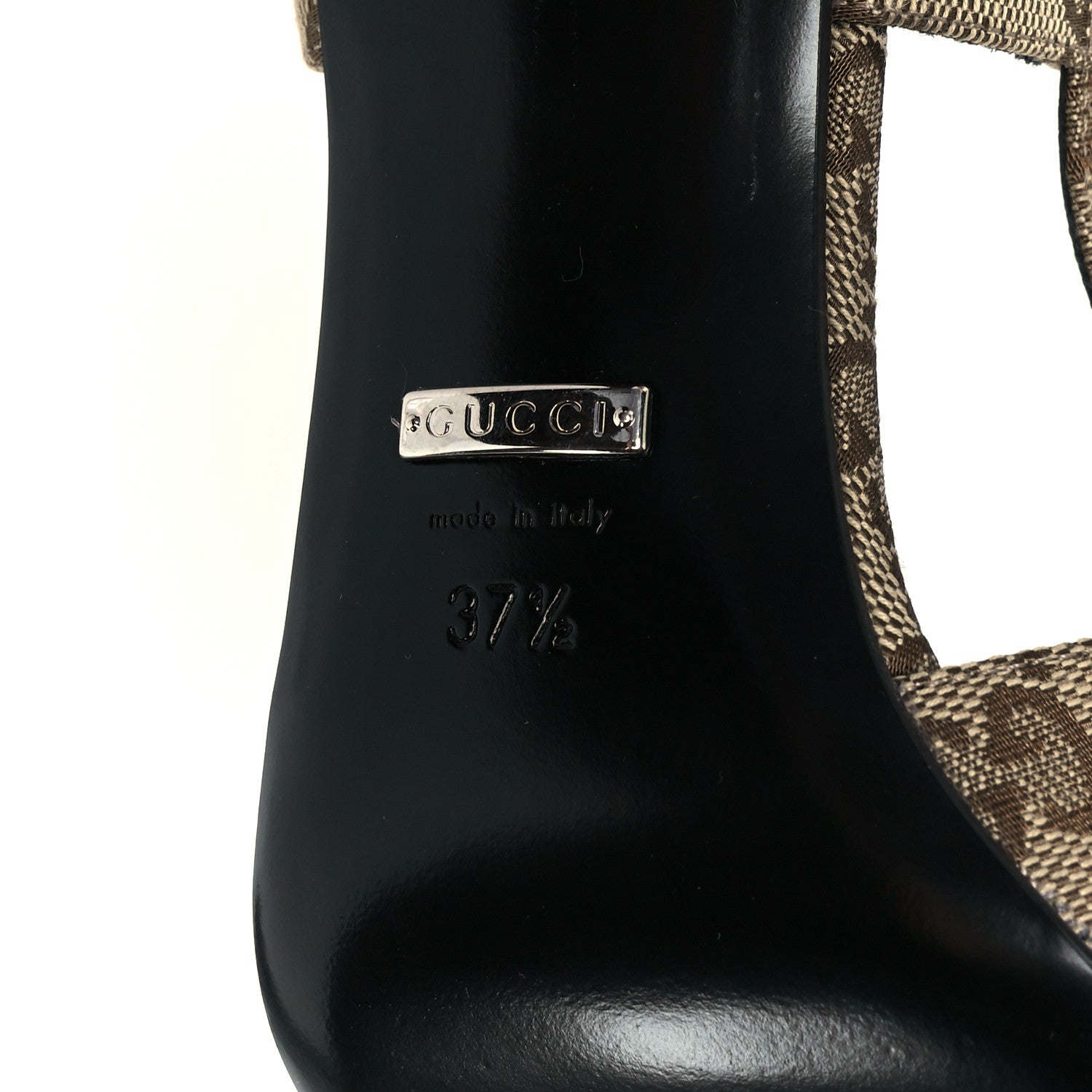 Gucci Monogram Malga Kid Square G 75mm Slingback Pumps 37.5 Beige Ebony New Acero 8 of 9