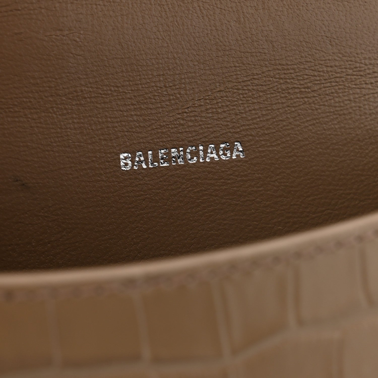 Balenciaga Shiny Calfskin Crocodile Embossed Hourglass Top Handle Bag XS Mink Grey 6 of 13