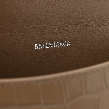 Balenciaga Shiny Calfskin Crocodile Embossed Hourglass Top Handle Bag XS Mink Grey 6 of 13
