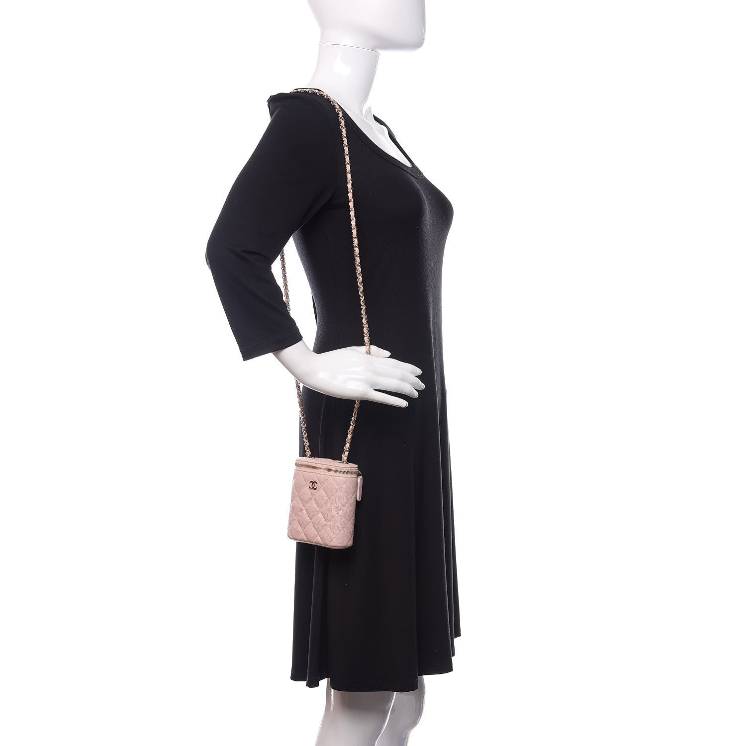 Chanel Caviar Quilted Small Vertical Coco Beauty Vanity Case With Chain Light Pink 2 of 10