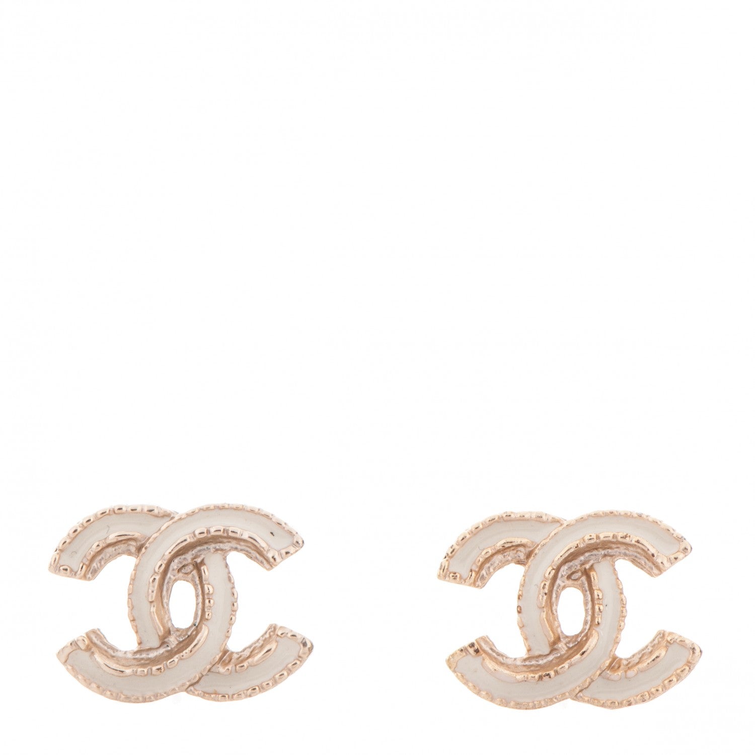 Chanel Enamel CC Earrings Beige Gold 1 of 4