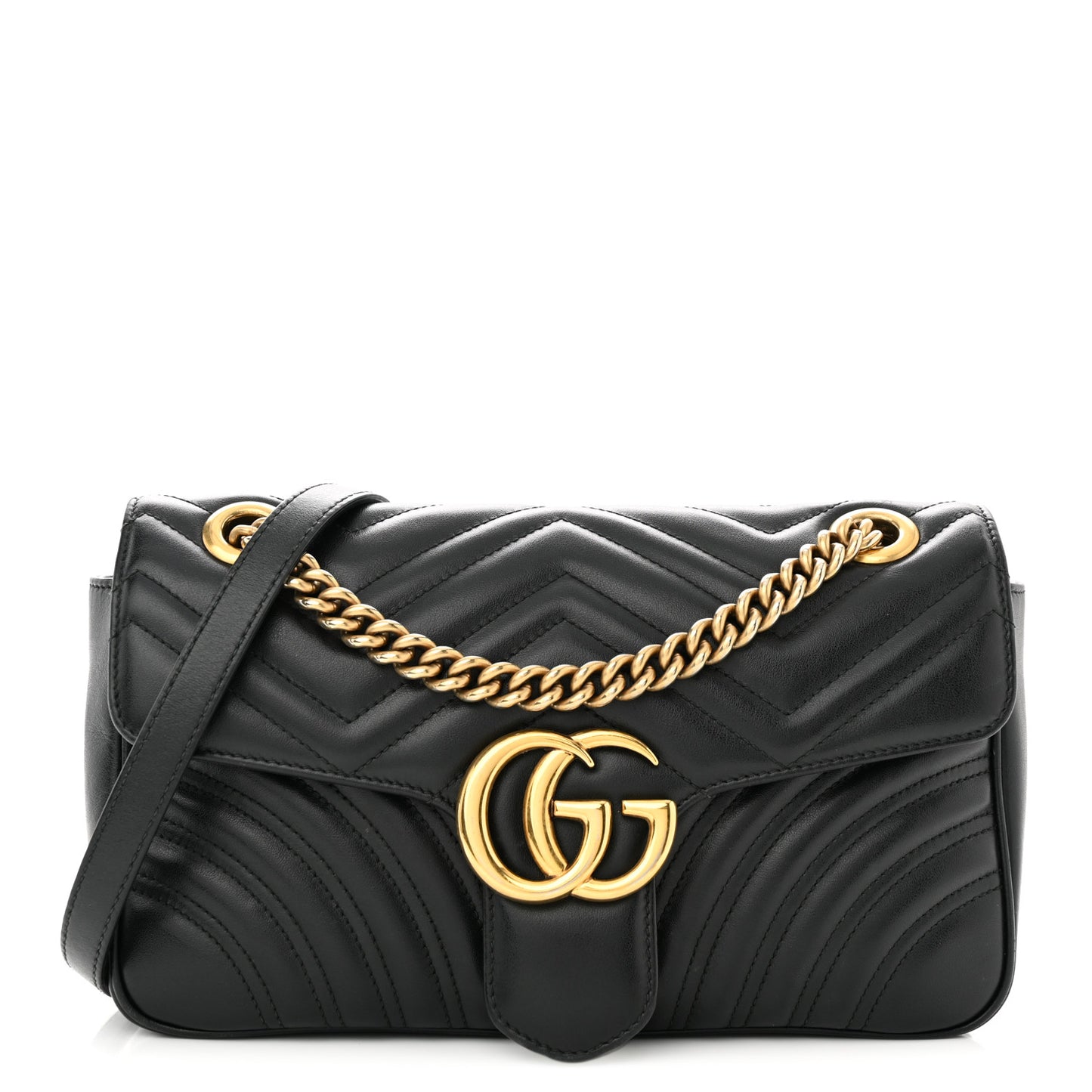 Calfskin Matelasse Small GG Marmont Shoulder Bag Black