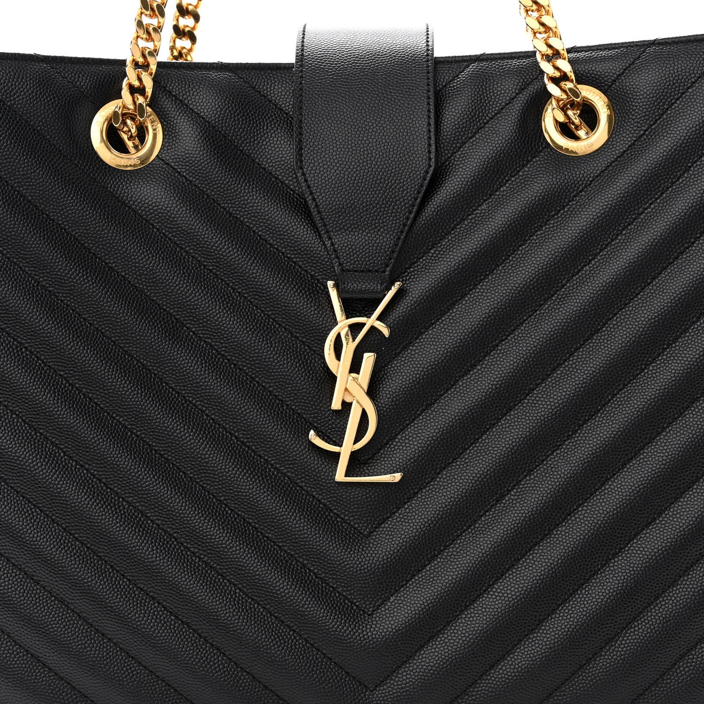 Grain De Poudre Matelasse Chevron Monogram Shopping Bag Black