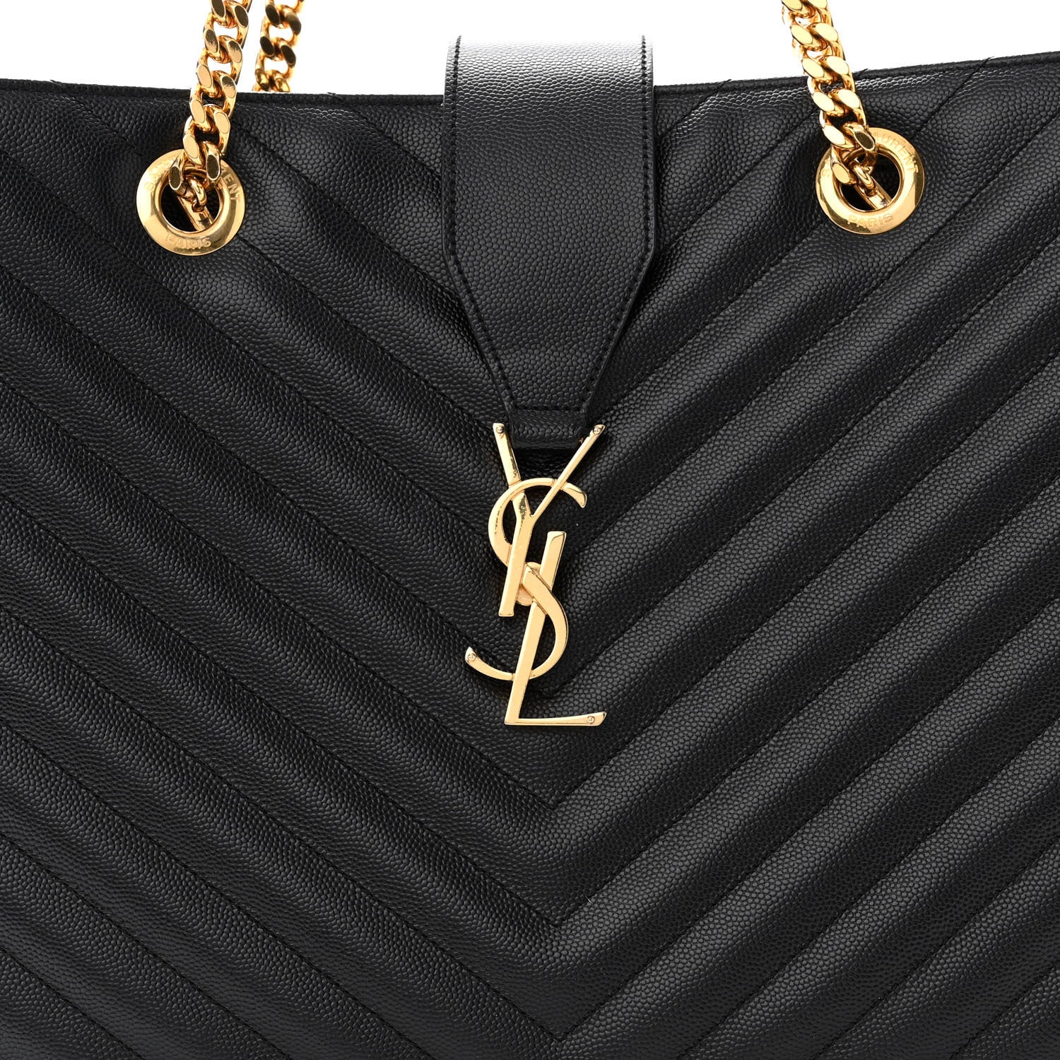 Saint Laurent Grain De Poudre Matelasse Chevron Monogram Shopping Bag Black 9 of 20
