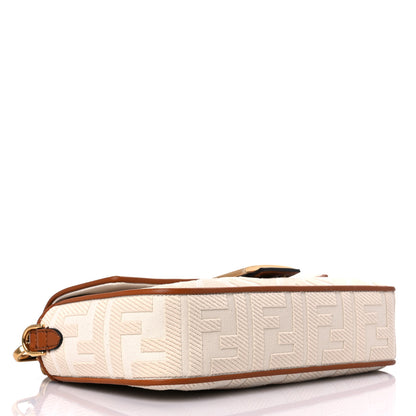 Fendi Canvas Vitello King Bi-Color Strap FF Embroidered Baguette Grezzo Brandy Cuoio 3 of 7