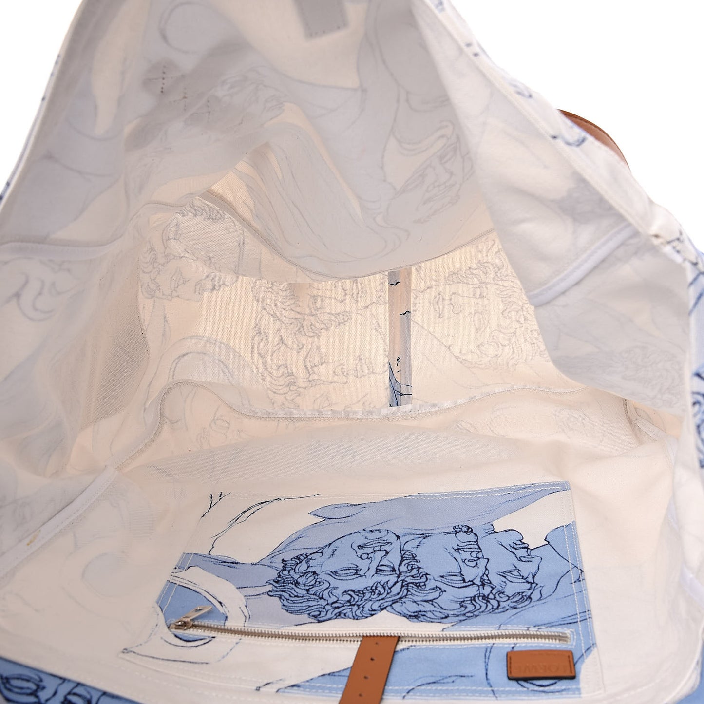 Canvas Print Faces Trimmed Shoulder Bag Light Blue White