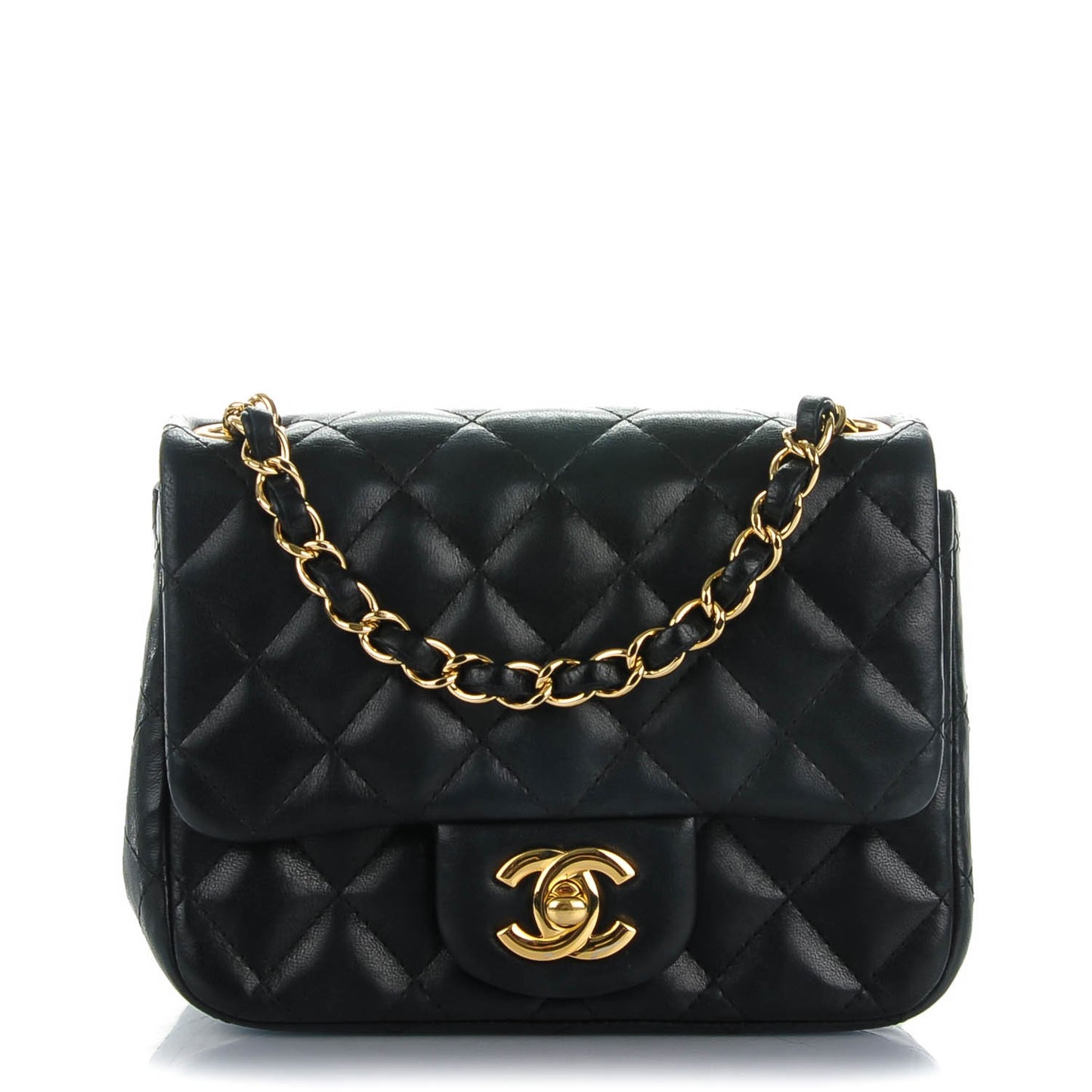 Lambskin Quilted Mini Square Flap Black