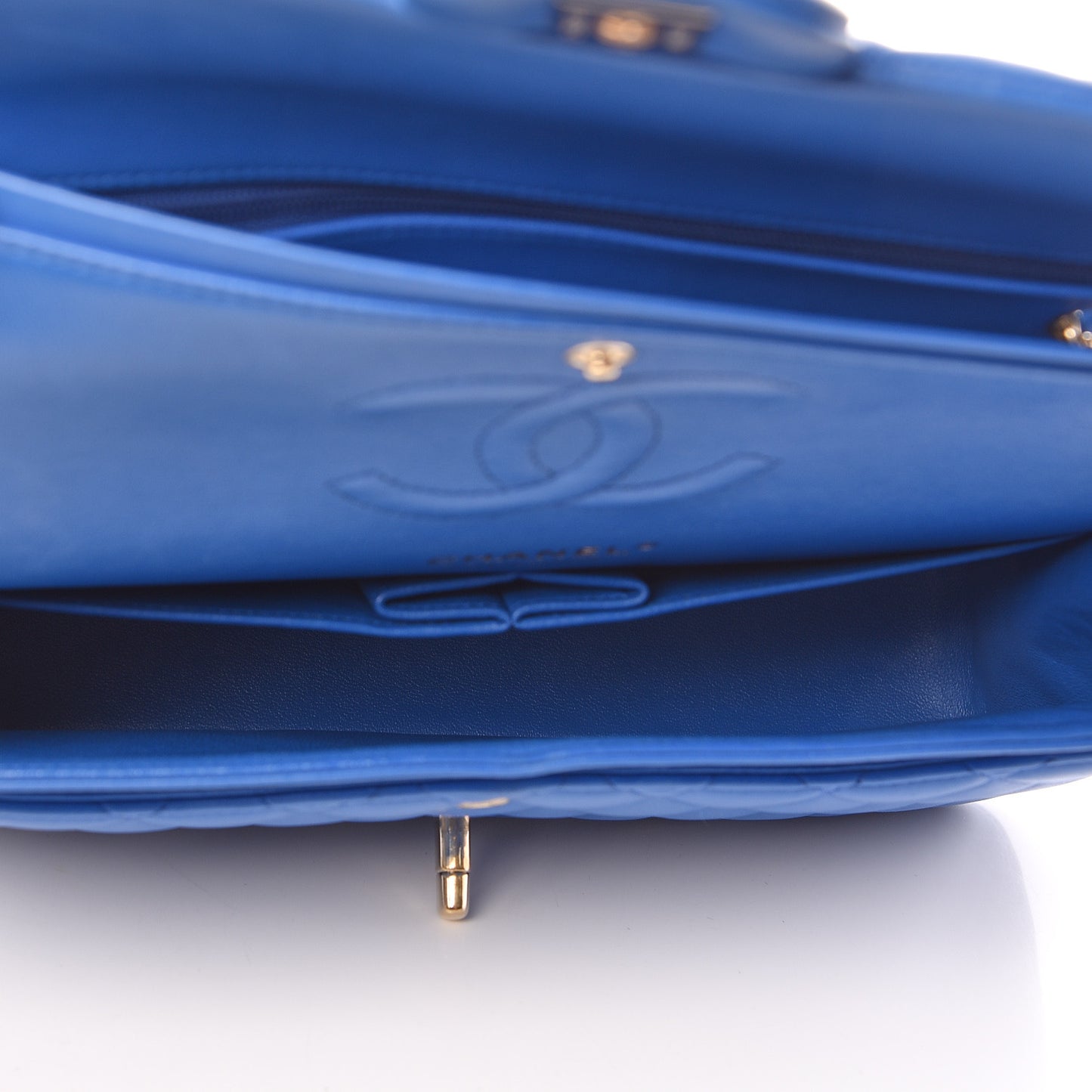 Lambskin Quilted Medium Double Flap Blue
