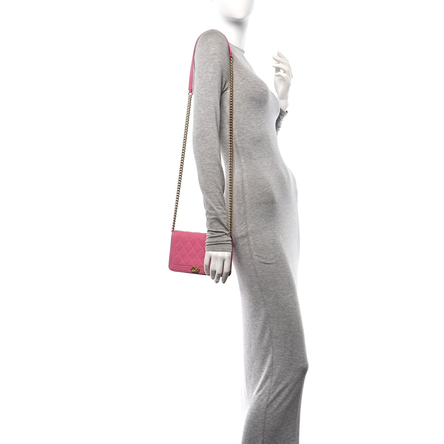 Chanel Caviar Quilted Boy Wallet On Chain WOC Pink 2 of 12