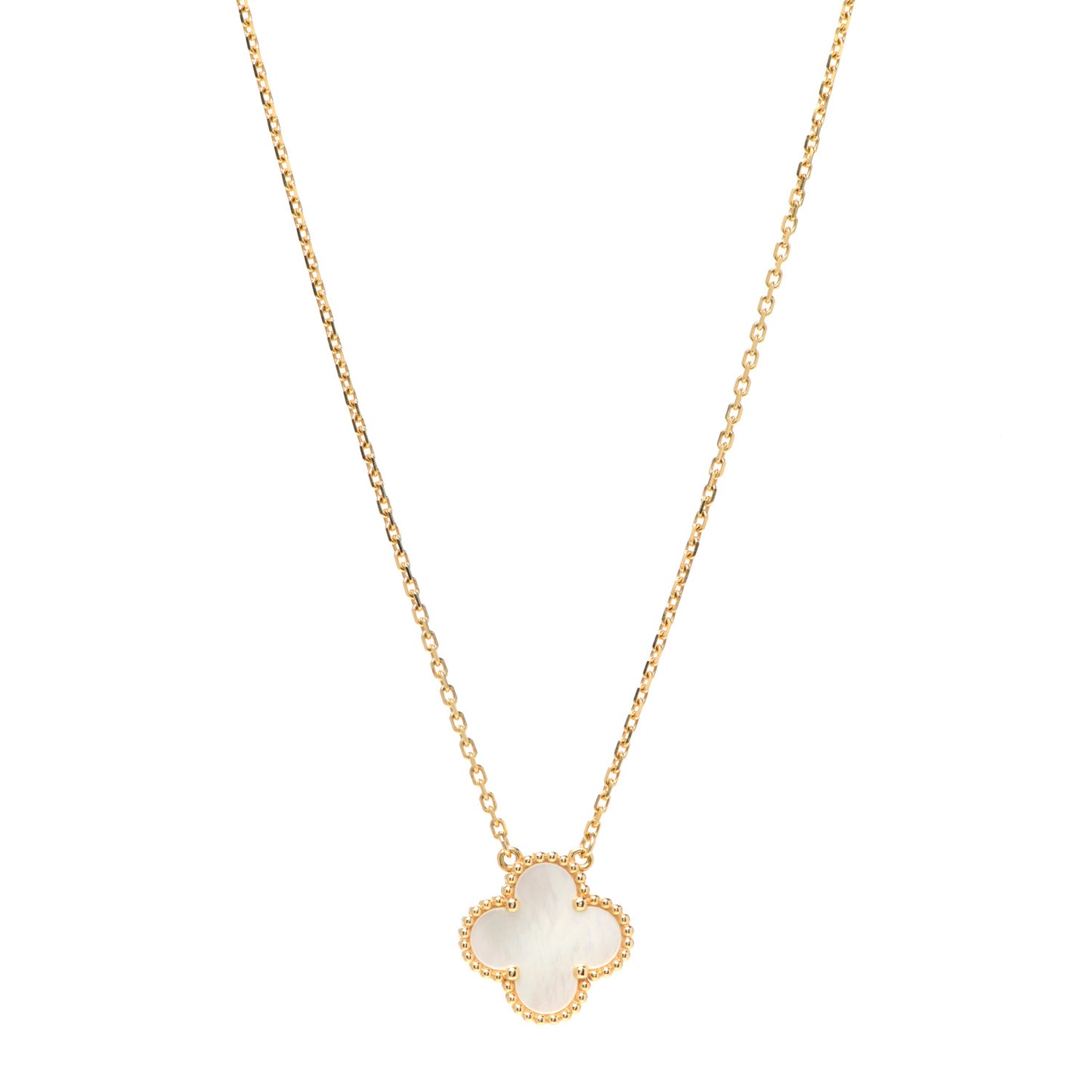 18K Yellow Gold Mother of Pearl Vintage Alhambra Pendant Necklace