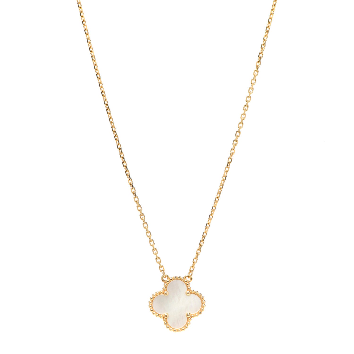 Van Cleef & Arpels 18K Yellow Gold Mother of Pearl Vintage Alhambra Pendant Necklace 1 of 6