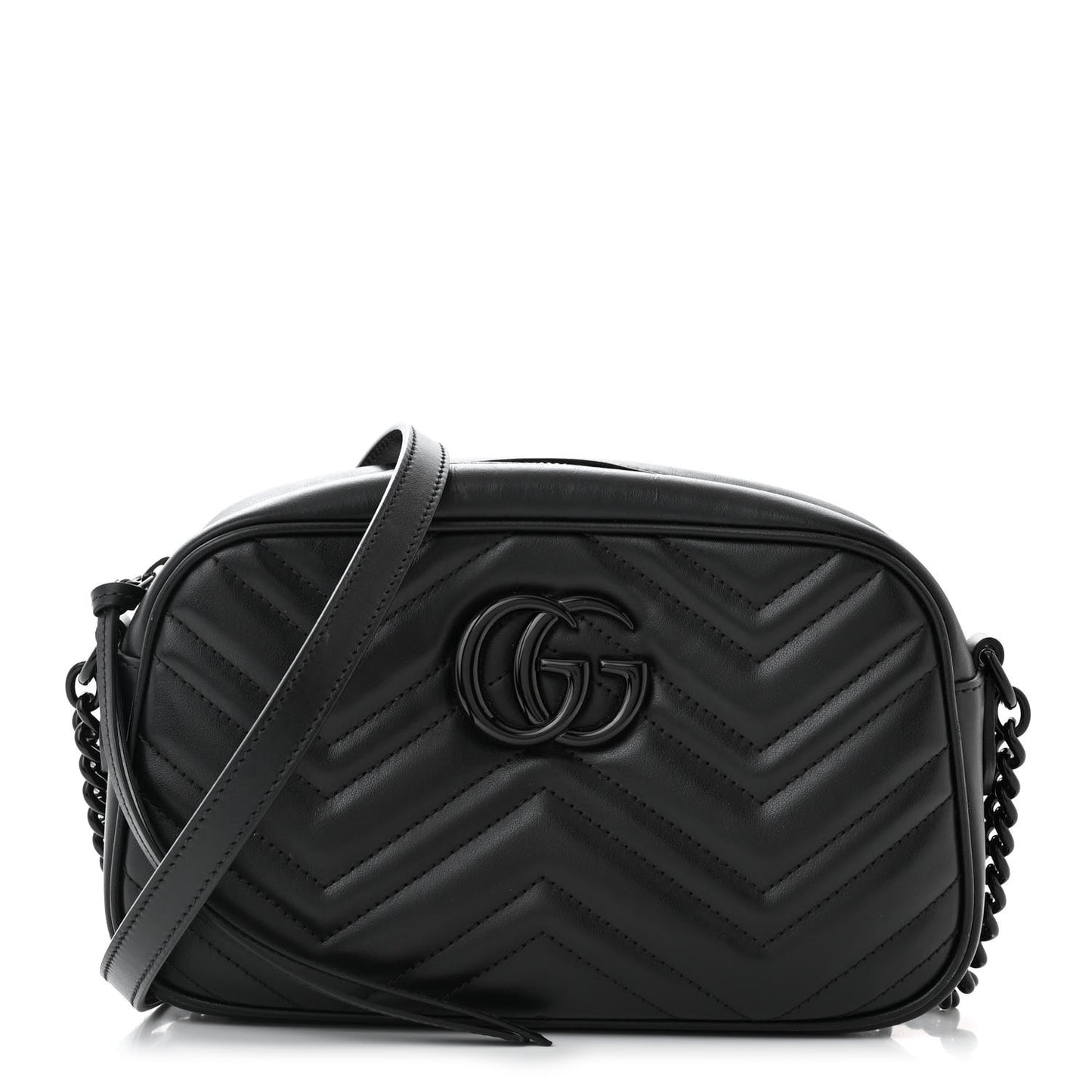 Calfskin Matelasse Monochrome Small GG Marmont Chain Shoulder Bag Black