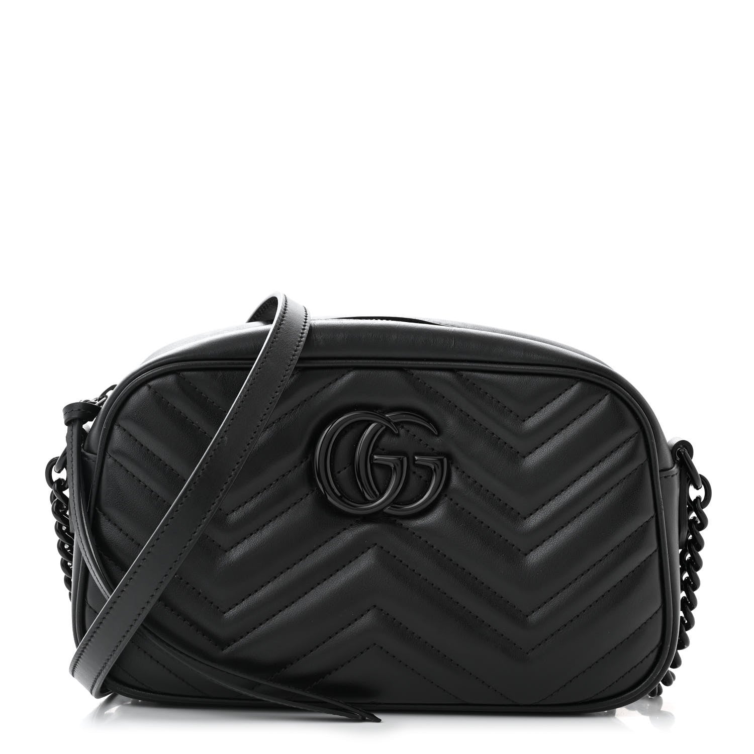 Gucci Calfskin Matelasse Monochrome Small GG Marmont Chain Shoulder Bag Black 1 of 11