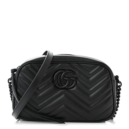 Gucci Calfskin Matelasse Monochrome Small GG Marmont Chain Shoulder Bag Black 1 of 11
