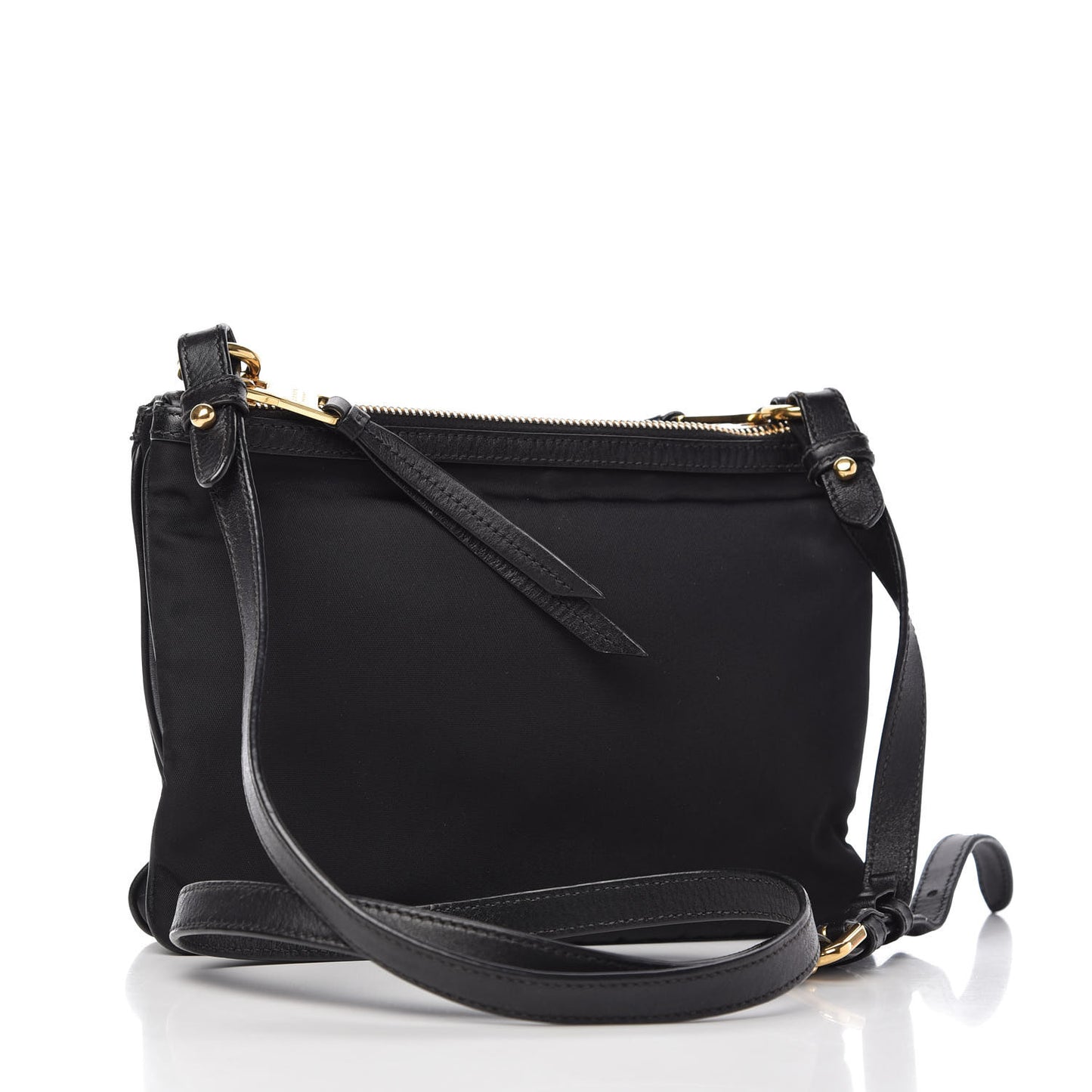 Tessuto Nylon Soft Calf Double Zip Crossbody Bag Black