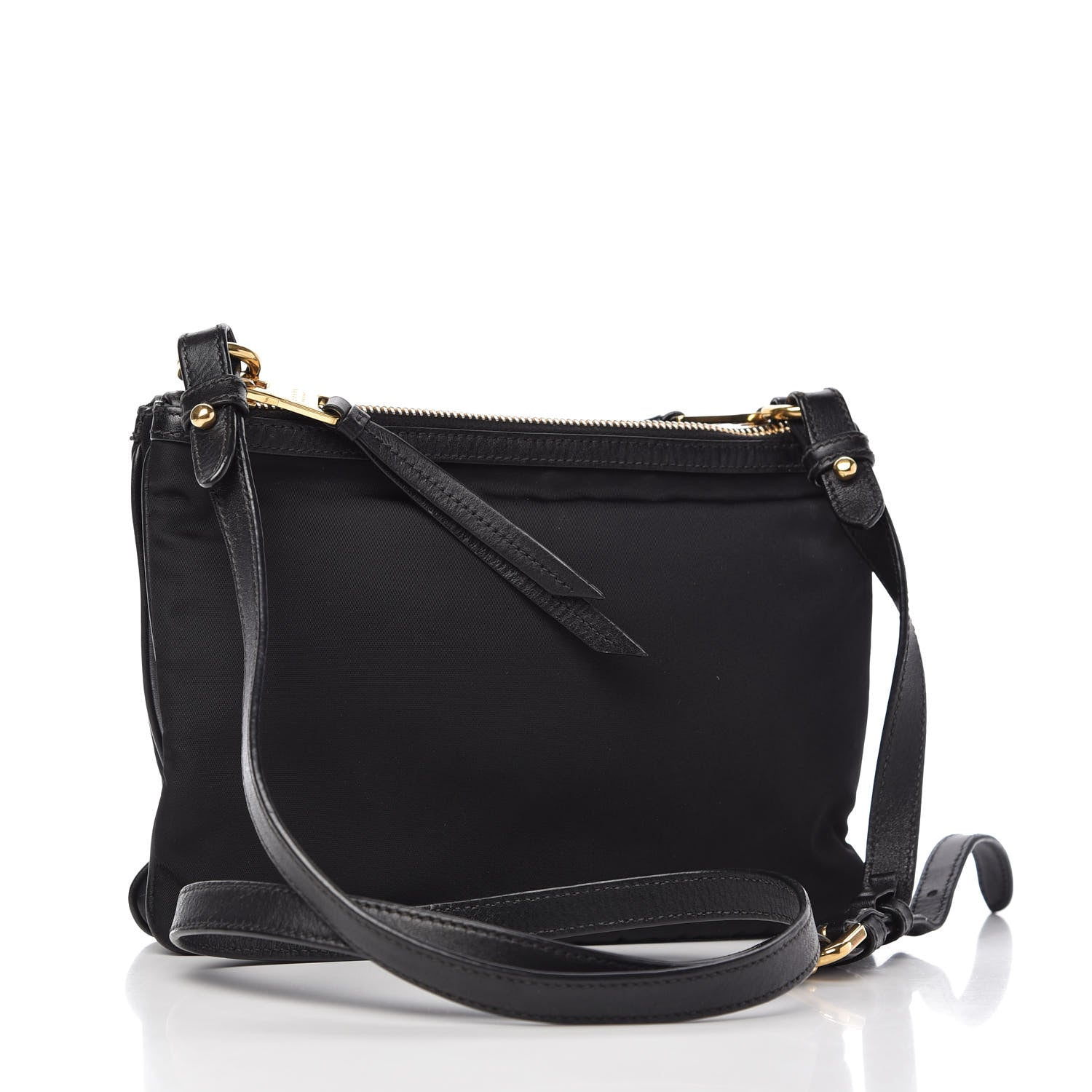 Prada Tessuto Nylon Soft Calf Double Zip Crossbody Bag Black 3 of 11