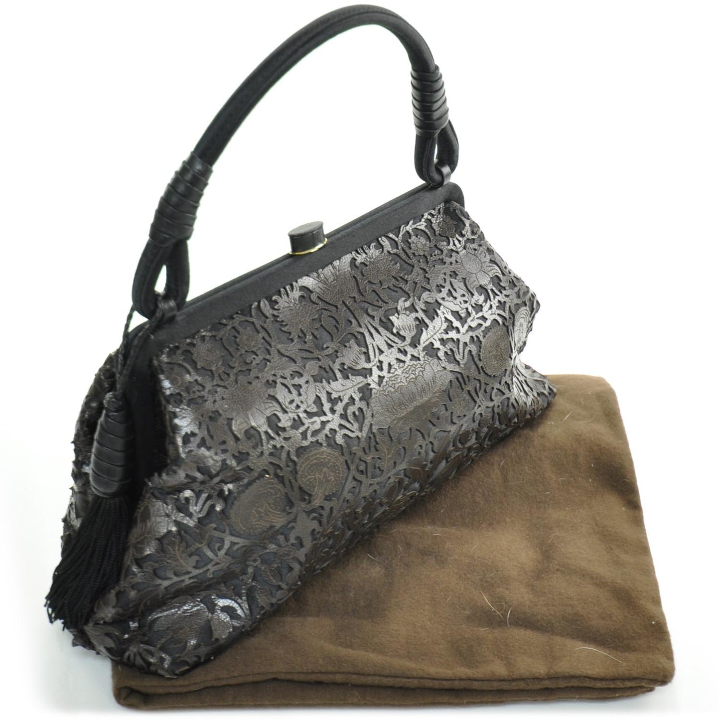 Satin Leather Laser Cut Floral Frame Bag
