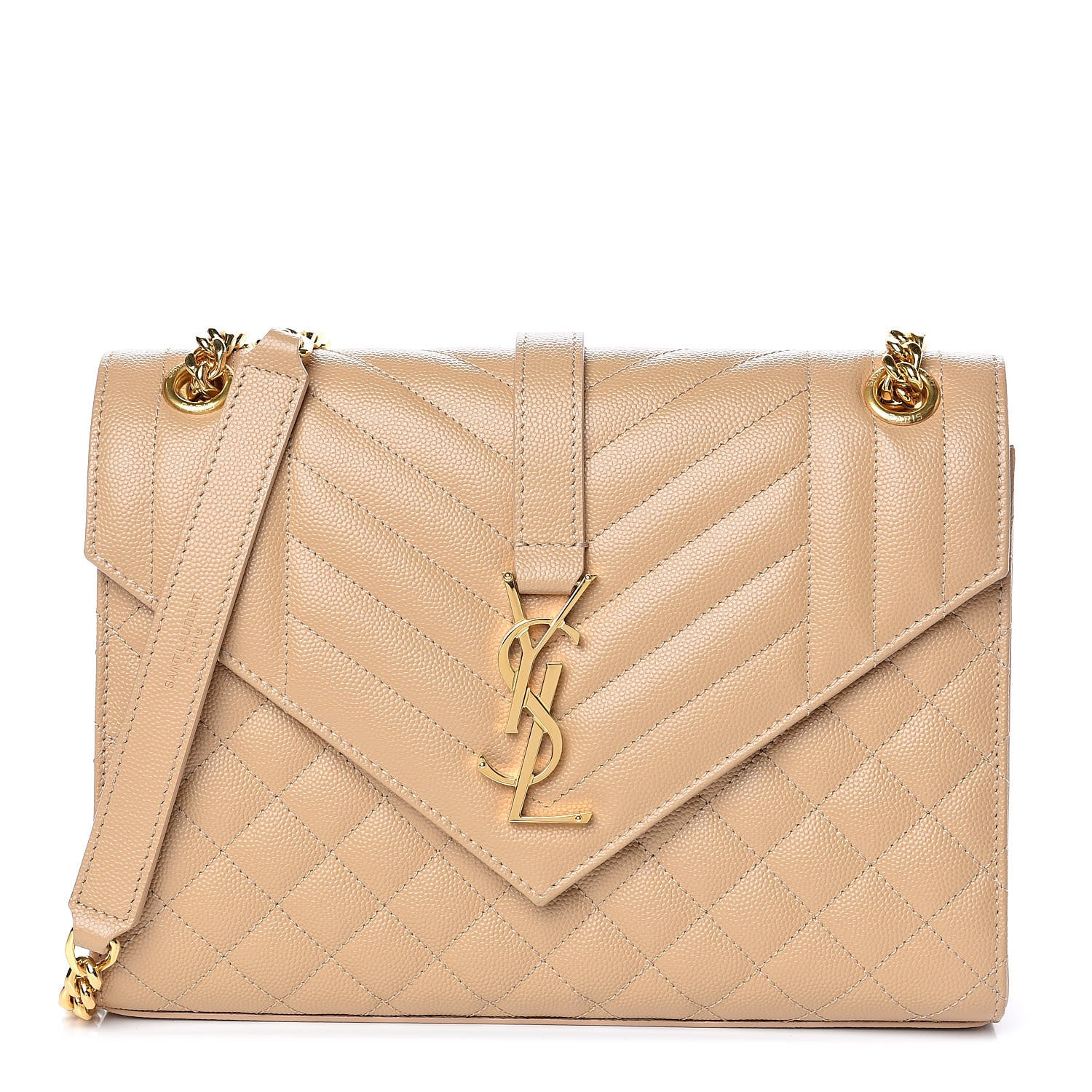 Saint Laurent Grain De Poudre Textured Mixed Matelasse Medium Triquilt Monogram Satchel Dark Beige 1 of 10