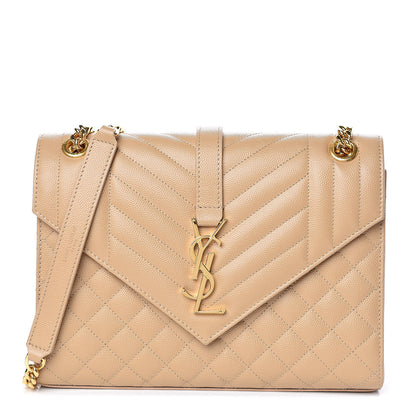 Saint Laurent Grain De Poudre Textured Mixed Matelasse Medium Triquilt Monogram Satchel Dark Beige 1 of 10