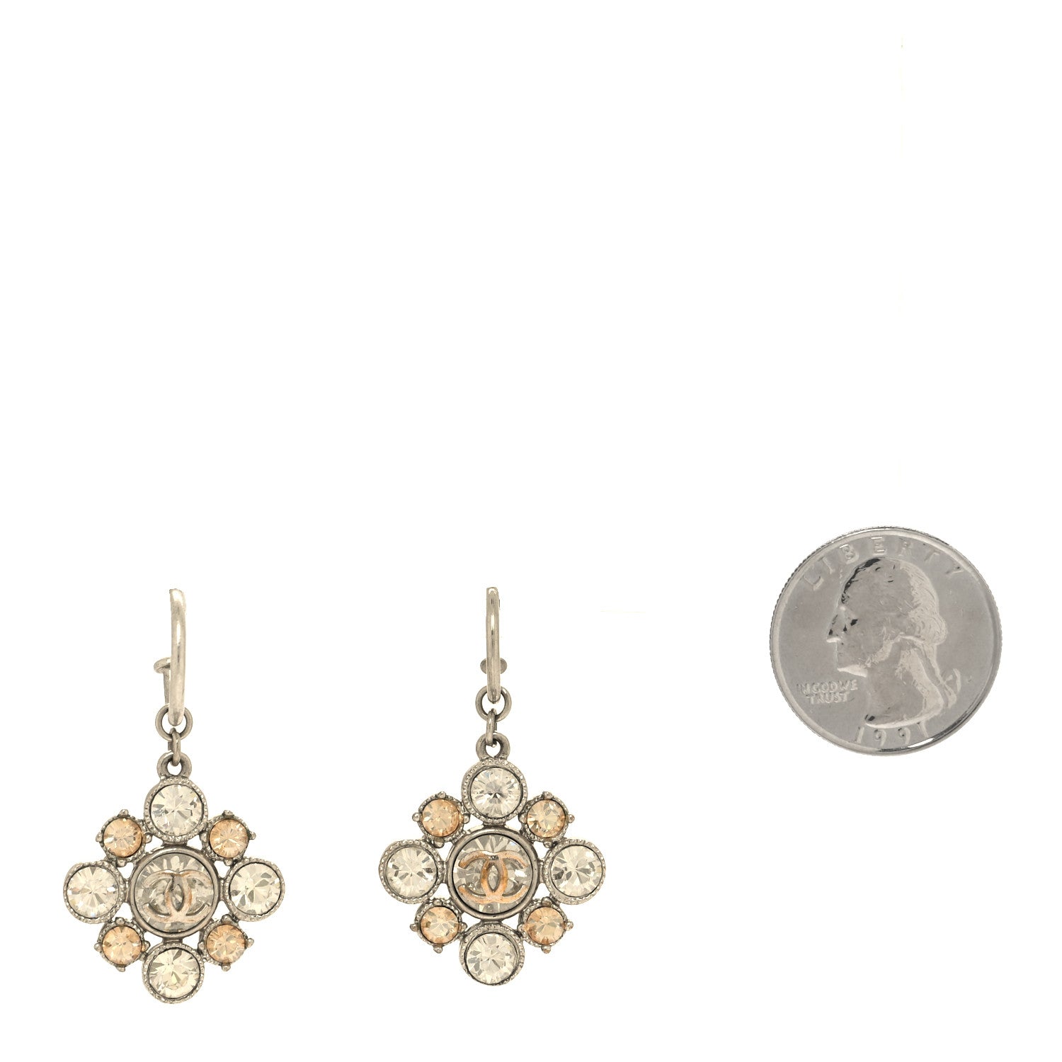Chanel Crystal CC Flower Drop Earrings Silver 2 of 5