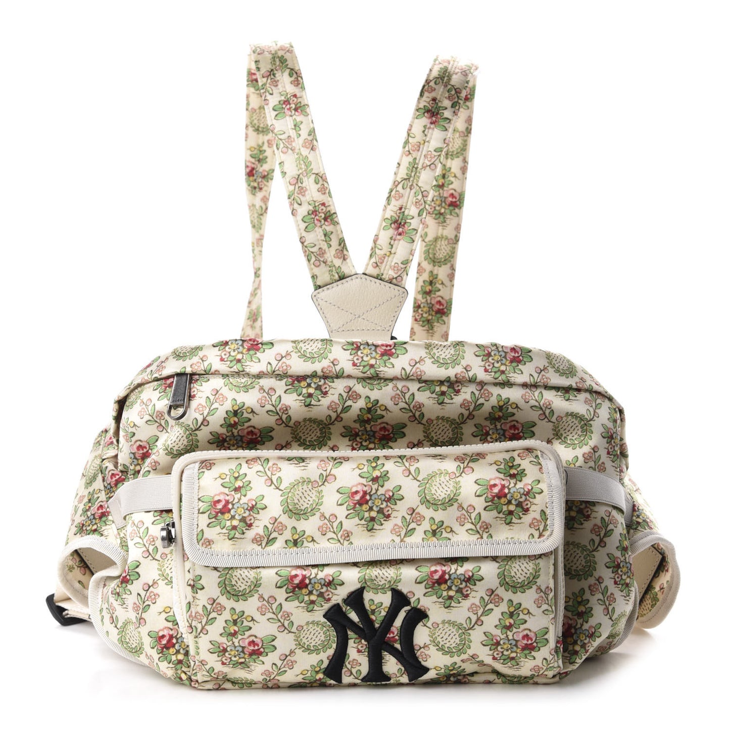 X MLB Satin Floral Print NY Yankees Patch Convertible Belt Bag Ivory Green