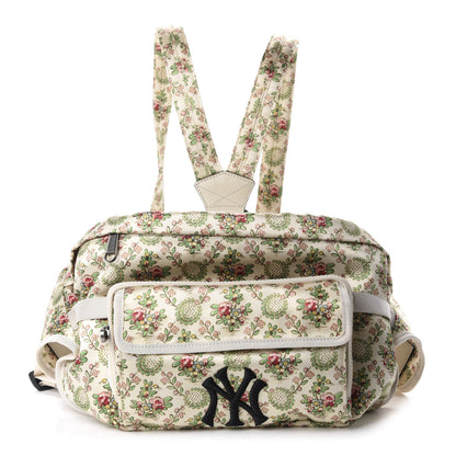 Gucci X MLB Satin Floral Print NY Yankees Patch Convertible Belt Bag Ivory Green 1 of 11