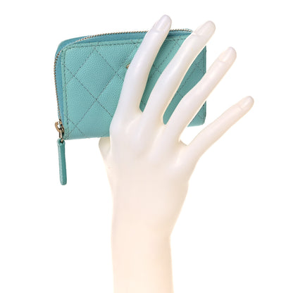 Chanel Caviar Quilted Zip Coin Purse Light Blue 2 of 19