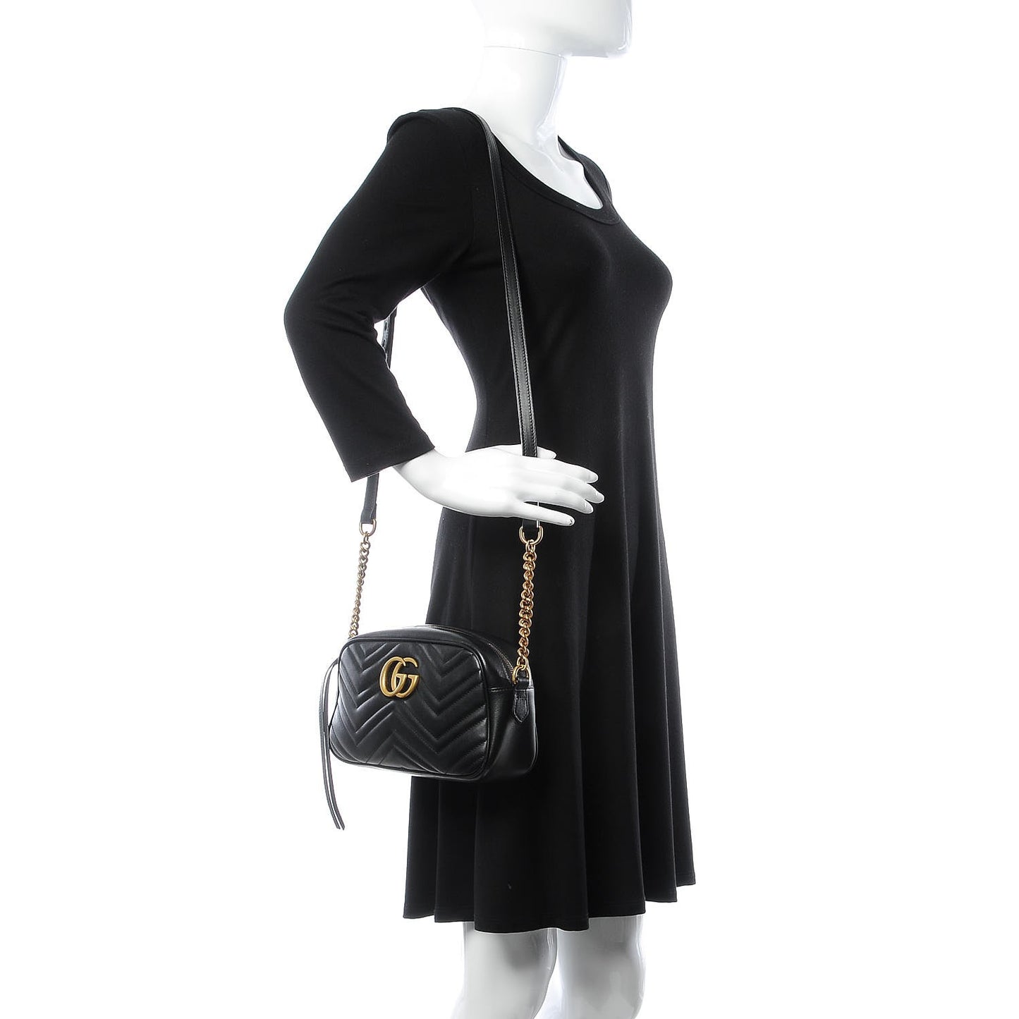 Calfskin Matelasse Small GG Marmont Chain Shoulder Bag Black