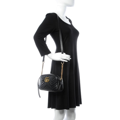 Gucci Calfskin Matelasse Small GG Marmont Chain Shoulder Bag Black 2 of 8
