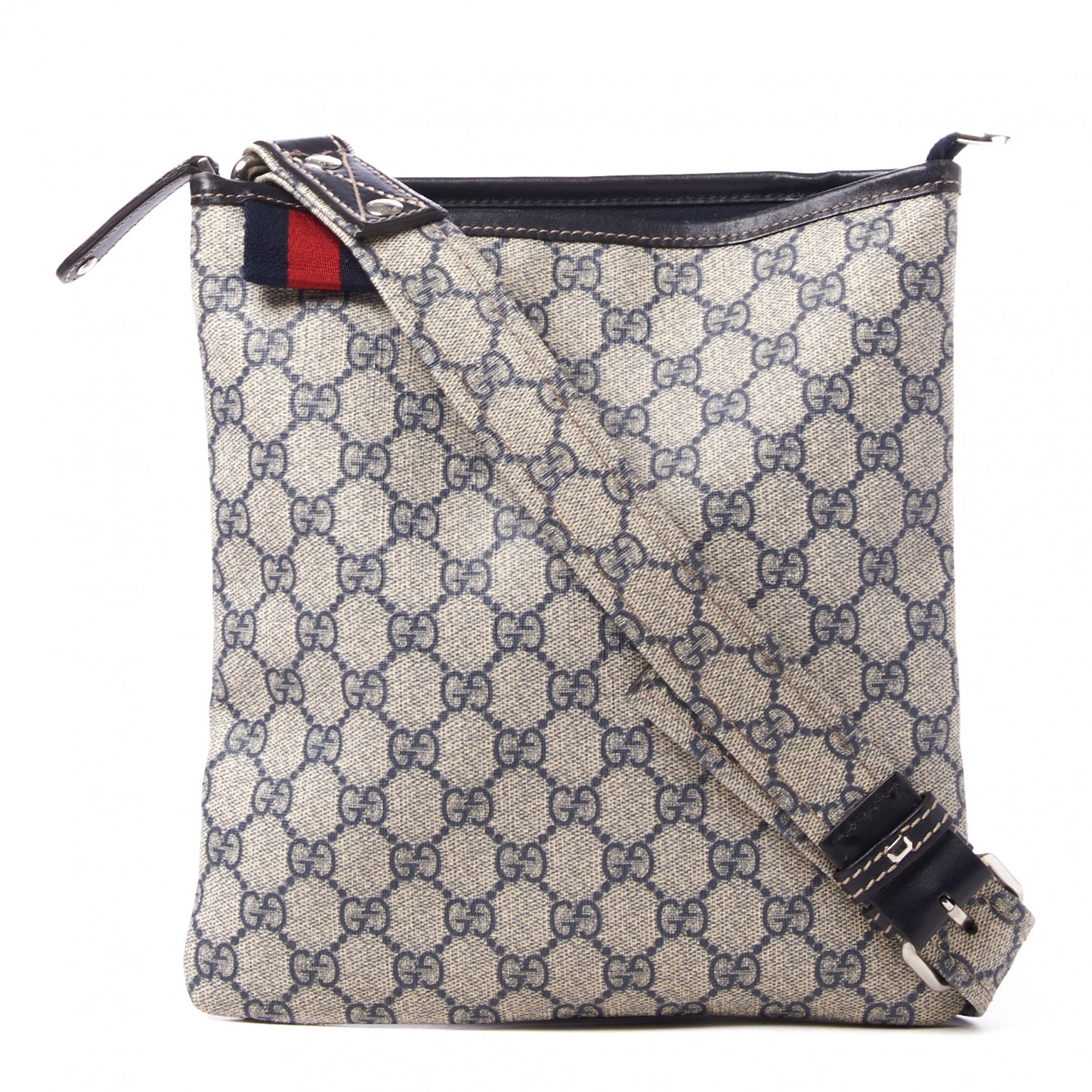 GG Plus Monogram Signature Web Loop Messenger Blue