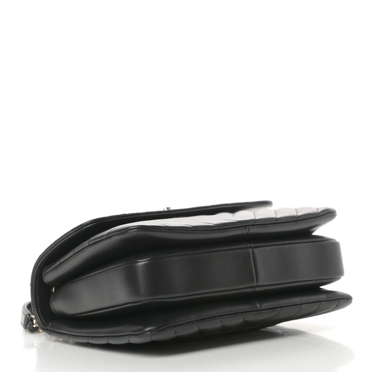 Lambskin Chevron Quilted Small Trendy CC Dual Handle Flap Bag Black
