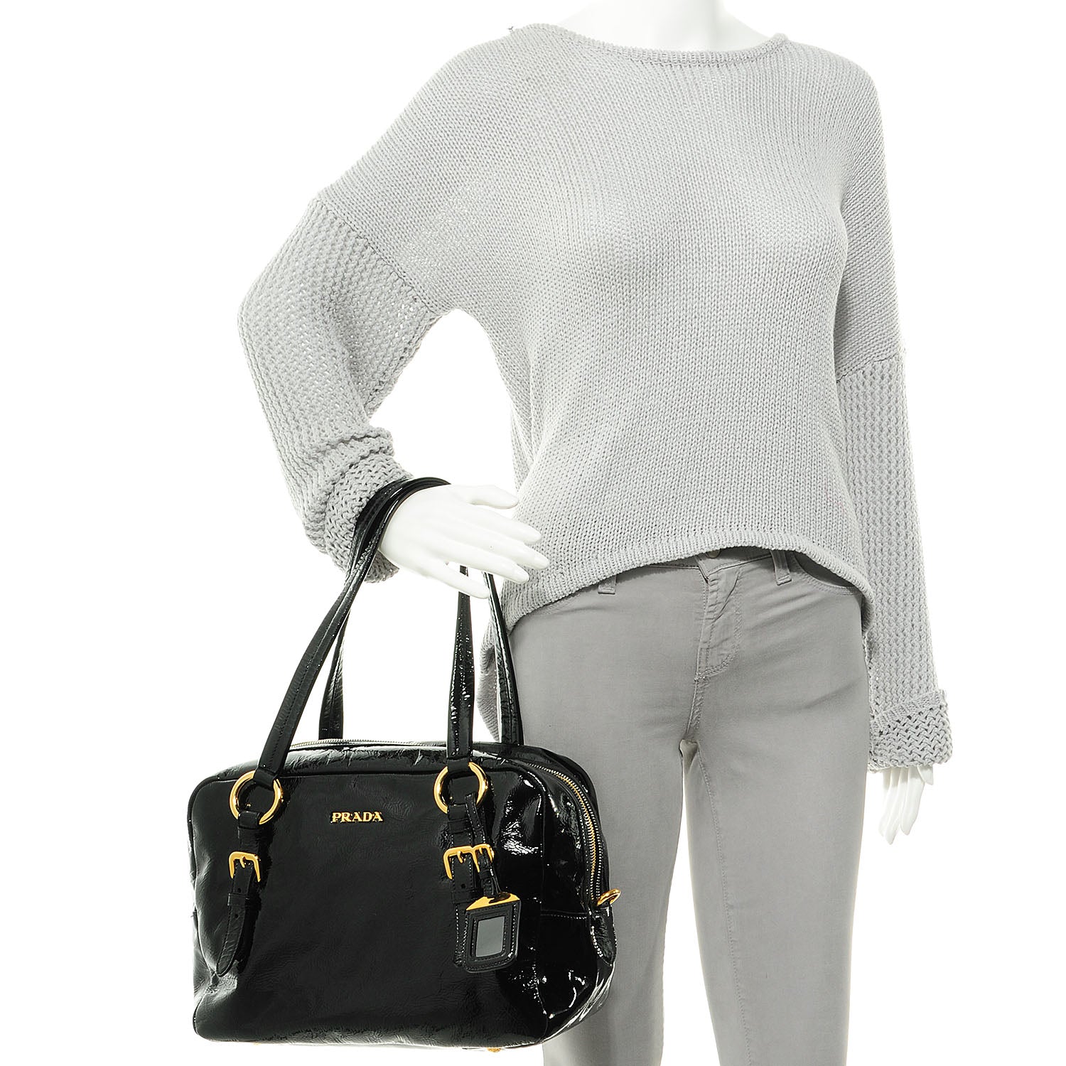 Prada Vernice Zippers Shoulder Bag Black 2 of 9